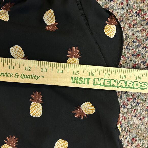 Kate Spade NY Black Yellow Pineapple Print V-Neck Ruffle Hem Blouse Size XXS - Picture 12 of 13
